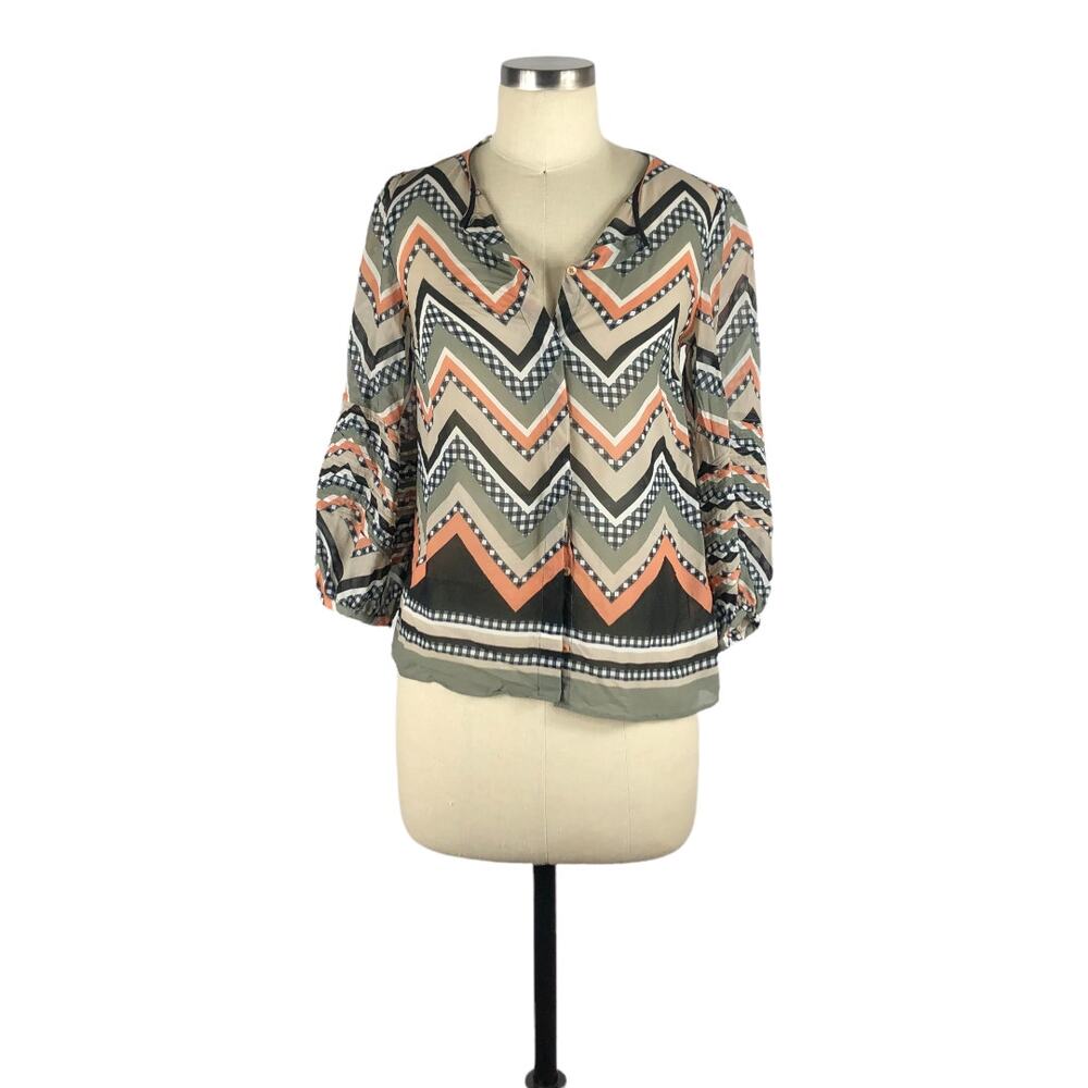 MASSIMO DUTTI Geometric Chevron Patterned Colorful Blouse Size 4‎